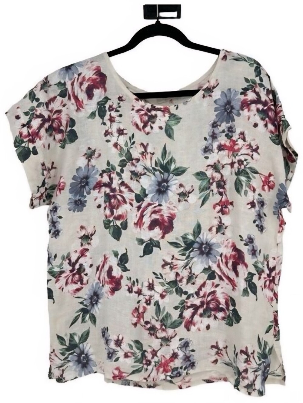 Bellambia 100% Linen Laganlook Floral Shirt Top Size S Made Italy Boho Coastal